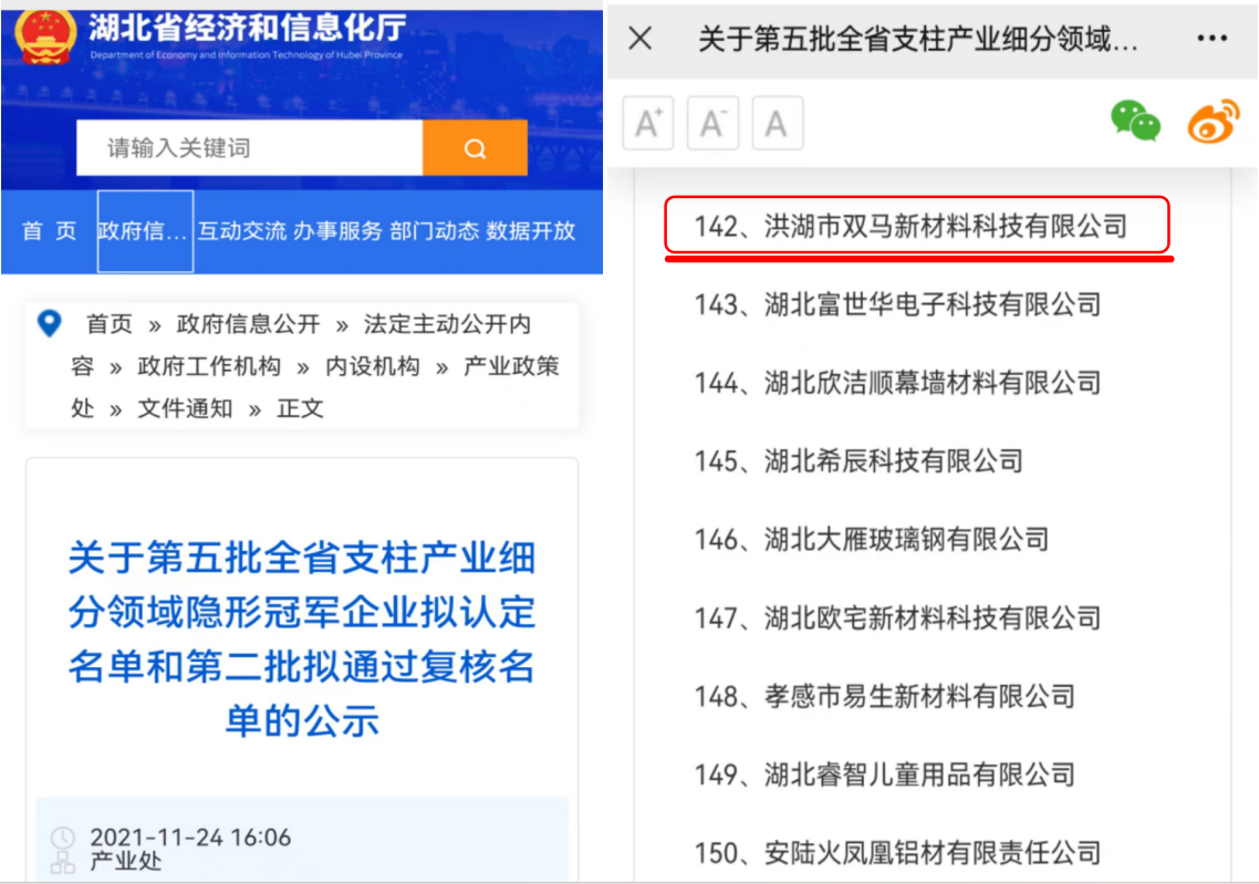 湖北省支柱產業細分領域隱形冠軍